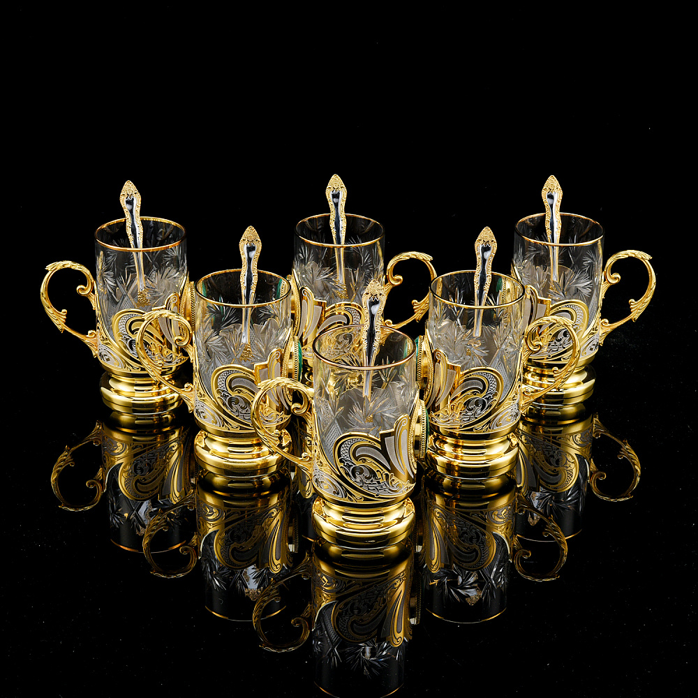 Чайный набор с подстаканниками «Малахит». Златоуст - интернет магазин Русь Велика я фото 2