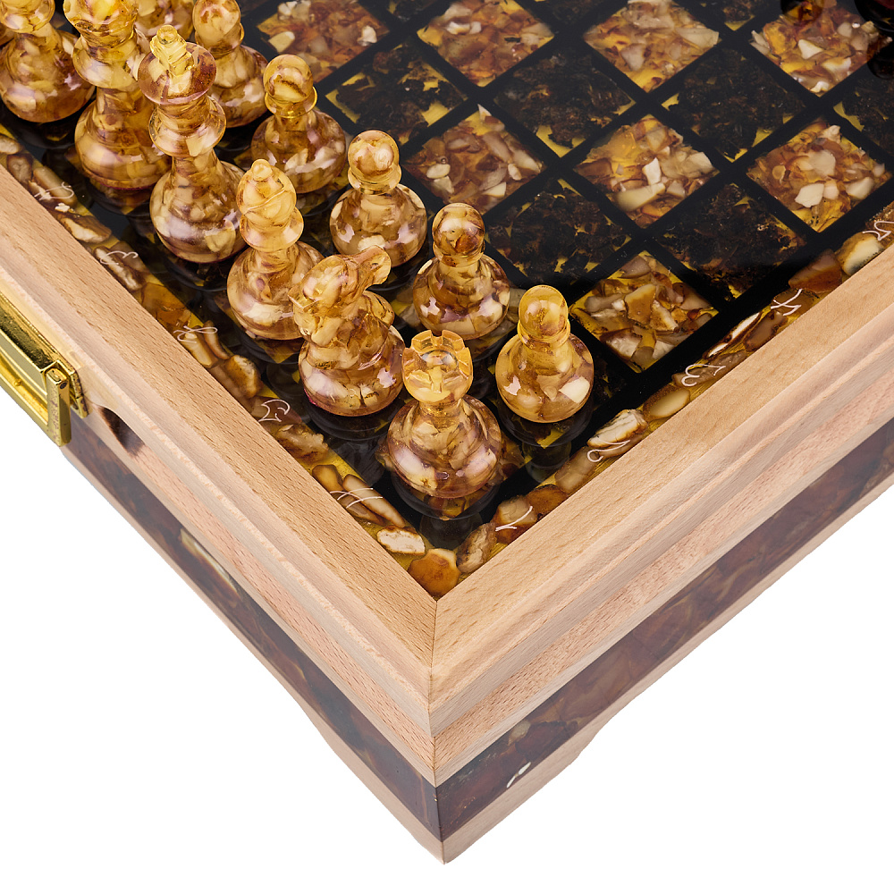 Шахматы с инкрустацией и фигурами из янтаря 28х28 см - интернет магазин Русь Велика я фото 11