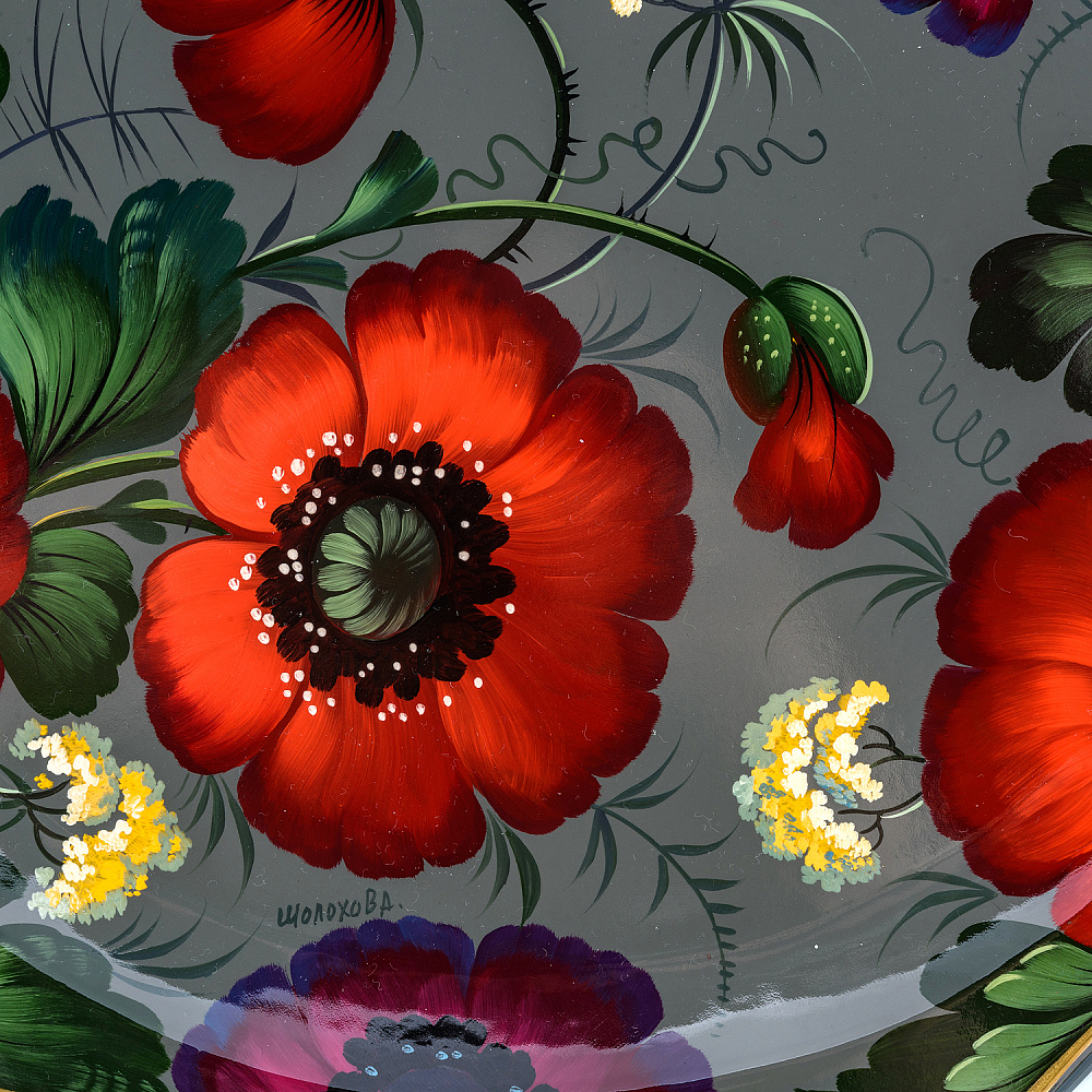 Поднос с авторской росписью «Цветы» 37 см - интернет магазин Русь Велика я фото 1