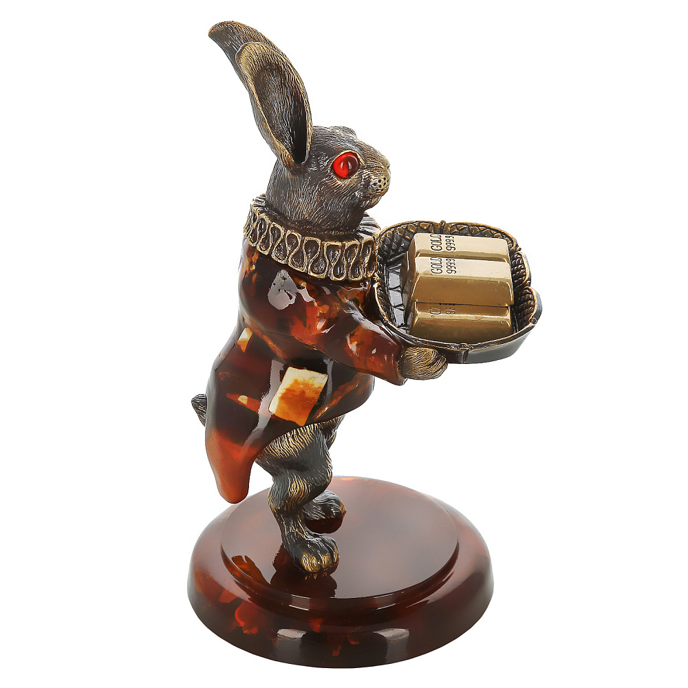 Скульптура из янтаря и бронзы «Кролик. Живи по-царски» - интернет магазин Русь Велика я фото 3