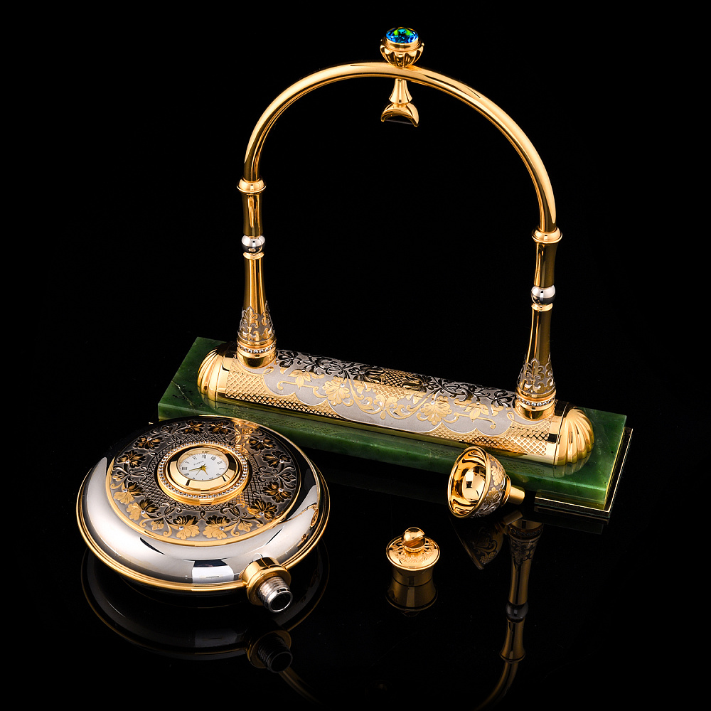 Настольные часы-фляга с нефритом. Златоуст - интернет магазин Русь Велика я фото 1