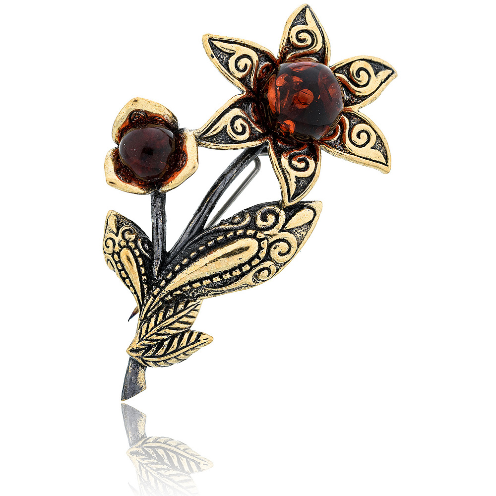 Брошь с янтарем «Цветок Ворслея» - интернет магазин Русь Велика я 