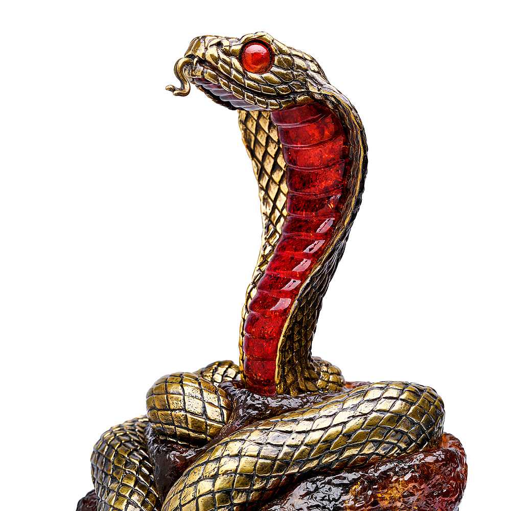 Змея Символ 2025 года. Сувенир из бронзы и янтаря «Королевская кобра» - интернет магазин Русь Велика я фото 8
