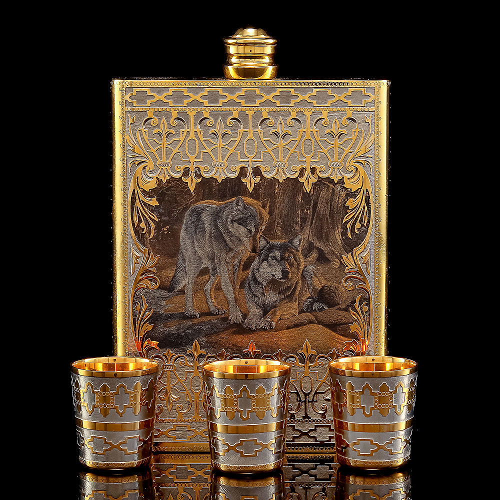 Питейный набор с флягой «Охотничий. Волки». Златоуст - интернет магазин Русь Велика я 