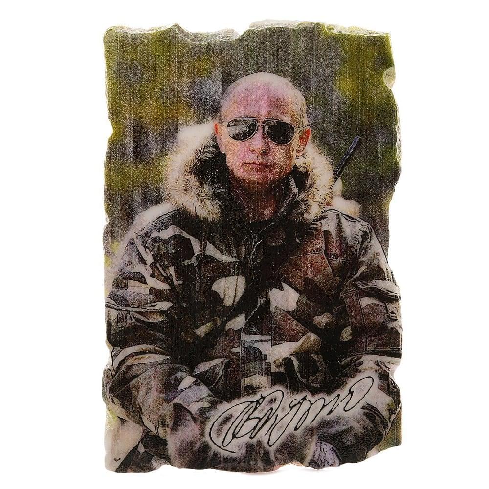 0018928/8*5см Сувенир МАГНИТ «ПУТИН В.В.» (камуфляж) ИСКУСС. МРАМОР - интернет магазин Русь Велика я 
