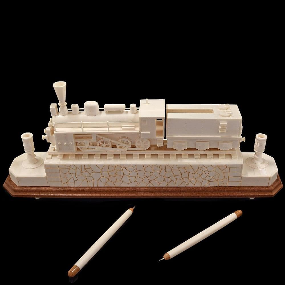 Настольный набор для руководителя из рога лося «Паровоз» - интернет магазин Русь Велика я фото 3