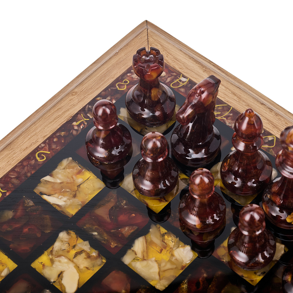 Шахматы с инкрустацией и фигурами из янтаря 28х28 см - интернет магазин Русь Велика я фото 8