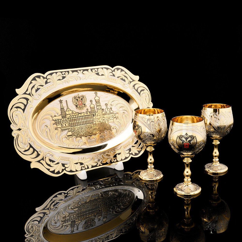 Питейный набор на 3 персоны «Кремль. Герб РФ». Златоуст - интернет магазин Русь Велика я 