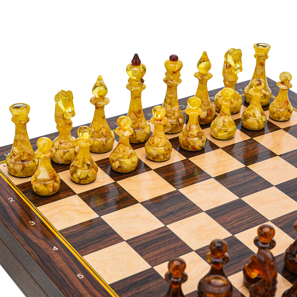 Шахматы деревянные с янтарными фигурами 37х37 см - интернет магазин Русь Велика я фото 5