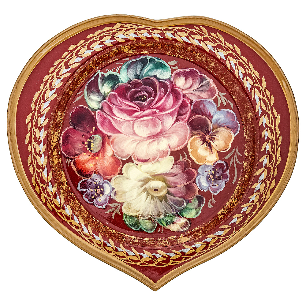 Поднос с авторской росписью «Цветы» 17х16 см - интернет магазин Русь Велика я 