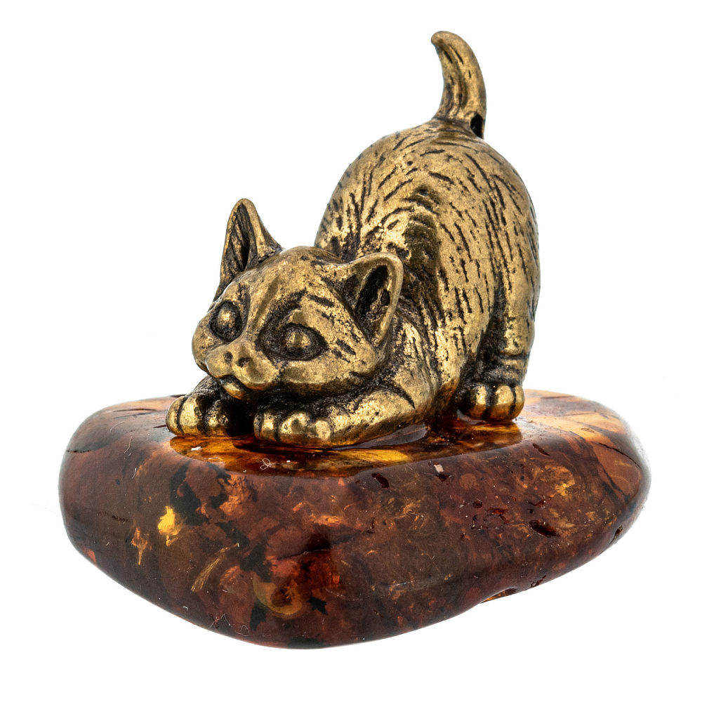 Статуэтка с янтарем «Игривый котенок» - интернет магазин Русь Велика я фото 1