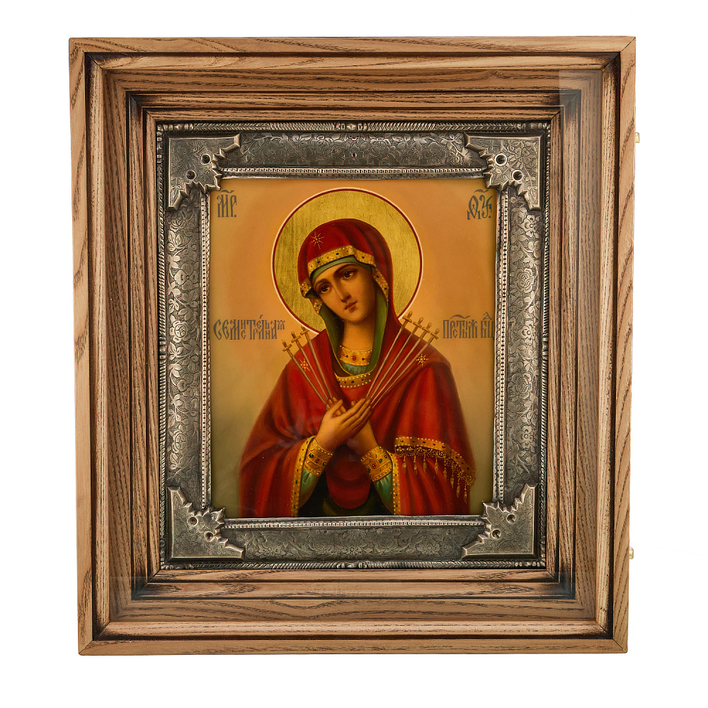 Икона в киоте «Божья Матерь Семистрельная» 37х41 см - интернет магазин Русь Велика я 