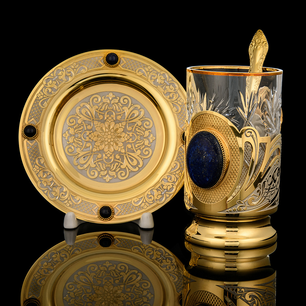 Подстаканник с блюдцем «Лазурит». Златоуст - интернет магазин Русь Велика я 