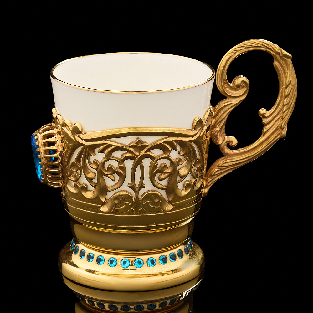 Кофейная пара с позолотой и фианитами «Герб РФ». Златоуст - интернет магазин Русь Велика я фото 4