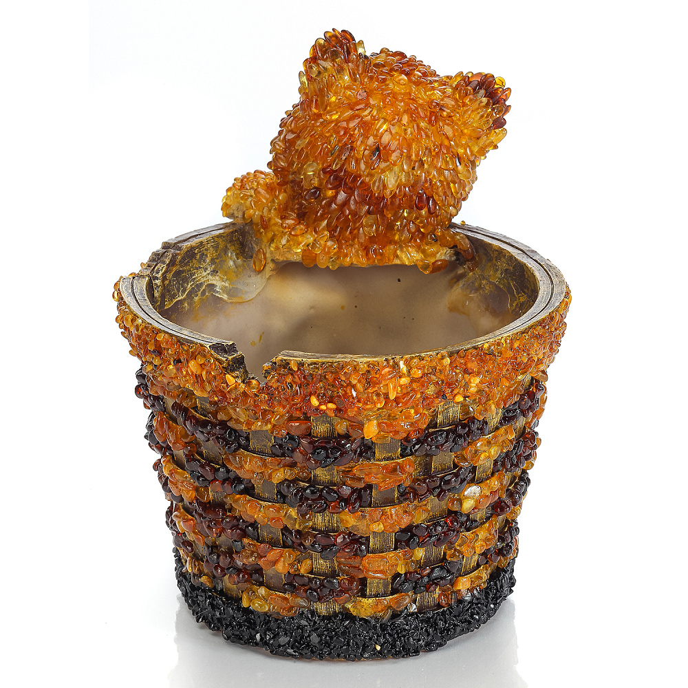 Скульптура-кашпо из янтаря «Кот в корзинке» - интернет магазин Русь Велика я фото 7