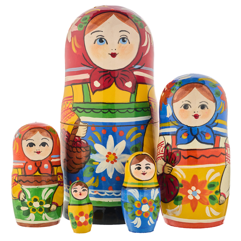 Матрешка «Традиционная с корзинкой» 5 мест - интернет магазин Русь Велика я 