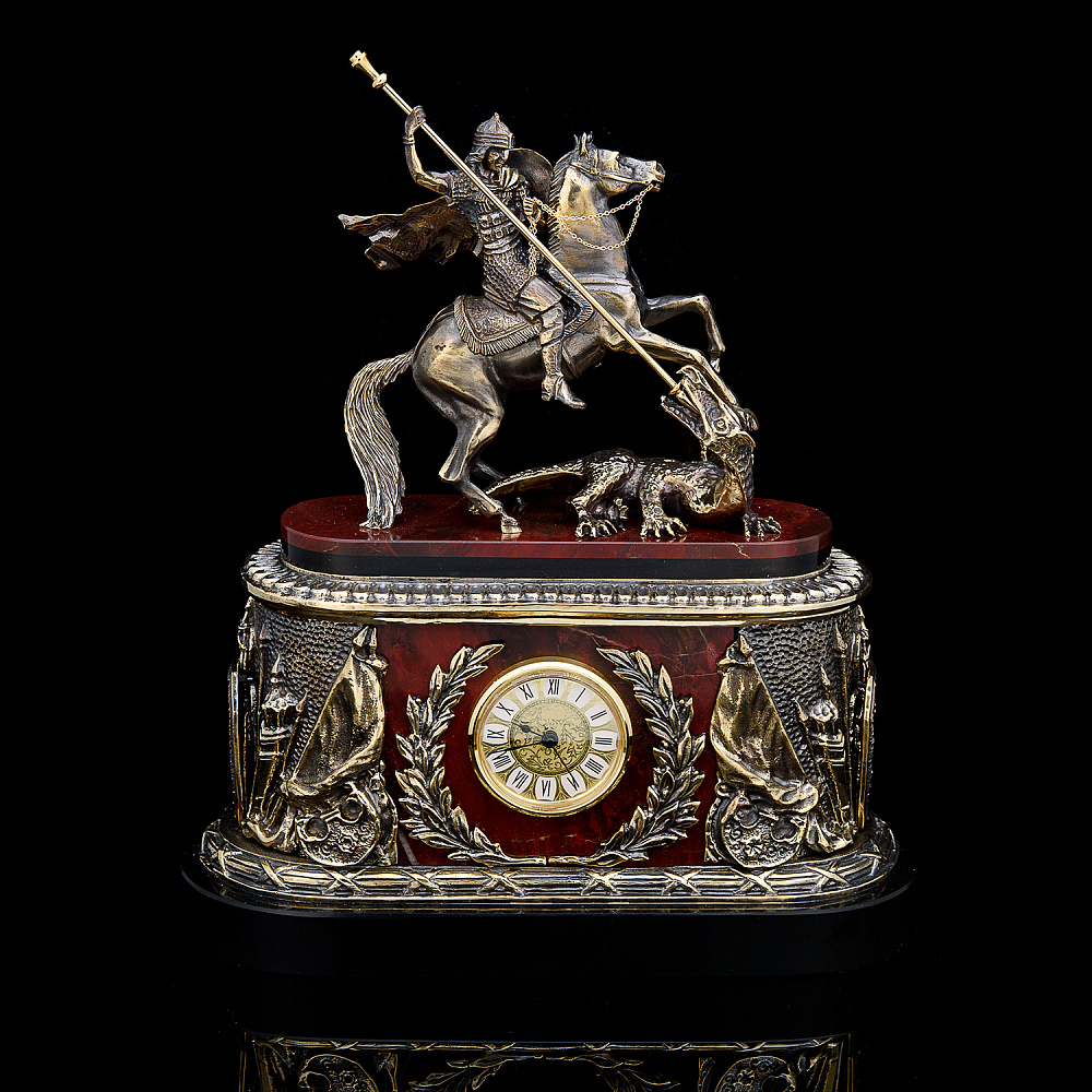 Часы каминные «Георгий Победоносец». Яшма - интернет магазин Русь Велика я 