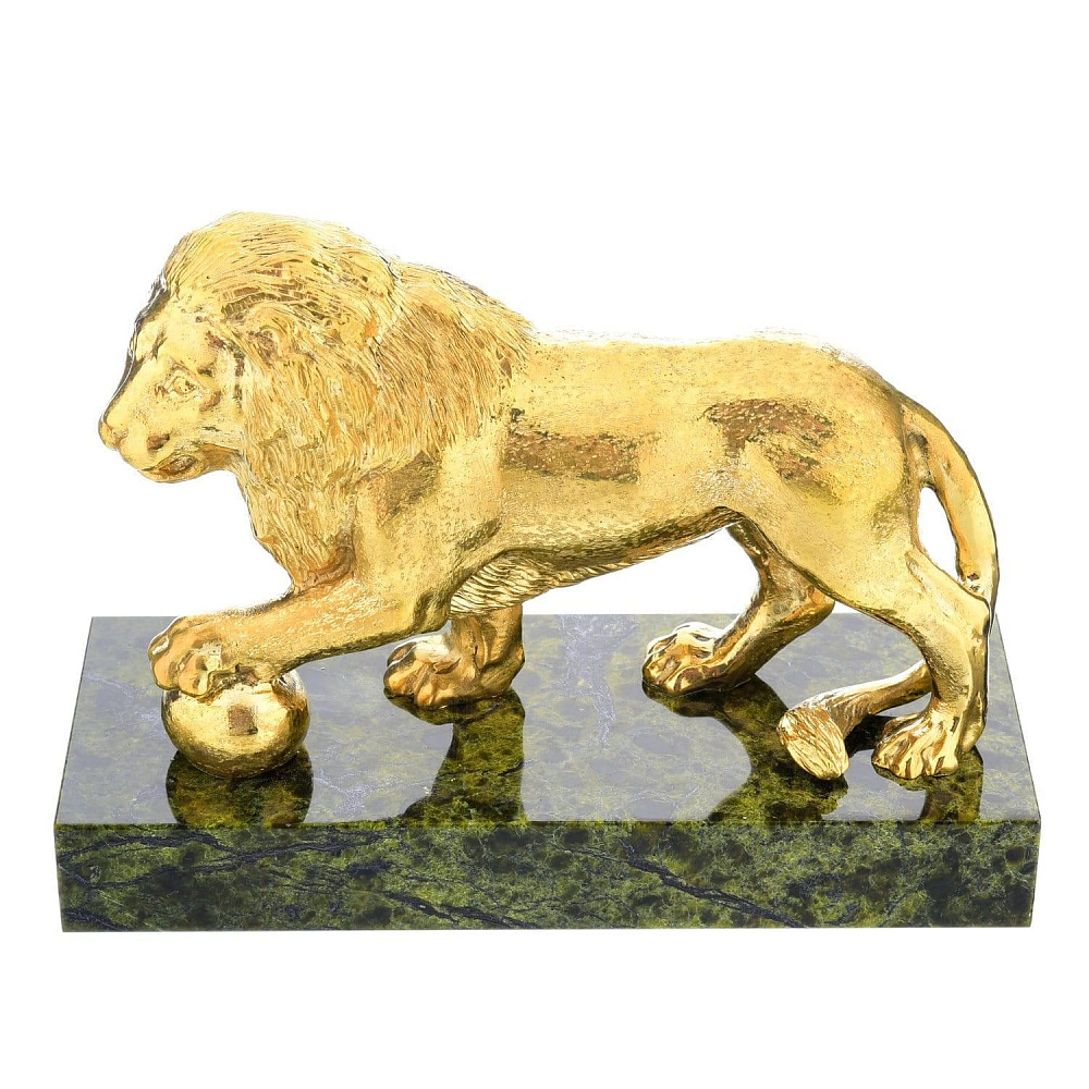 Нат.камень Скульптура «Лев»подставка- Серпентин - интернет магазин Русь Велика я 