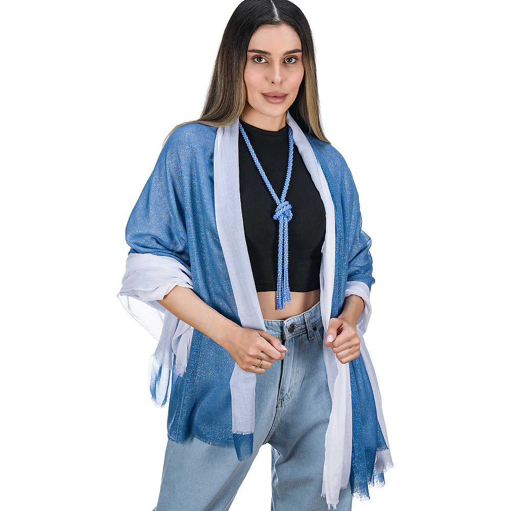 Набор парных палантинов с бусами-жгутом «Дуэт». Бело-голубой - интернет магазин Русь Велика я 