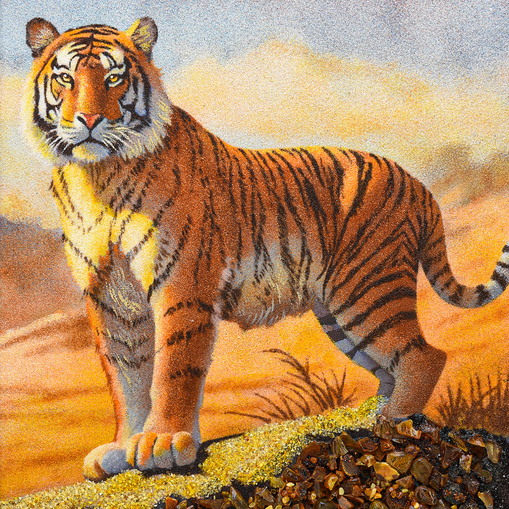 Картина янтарная «Тигр в долине» 60х40 см - интернет магазин Русь Велика я фото 1