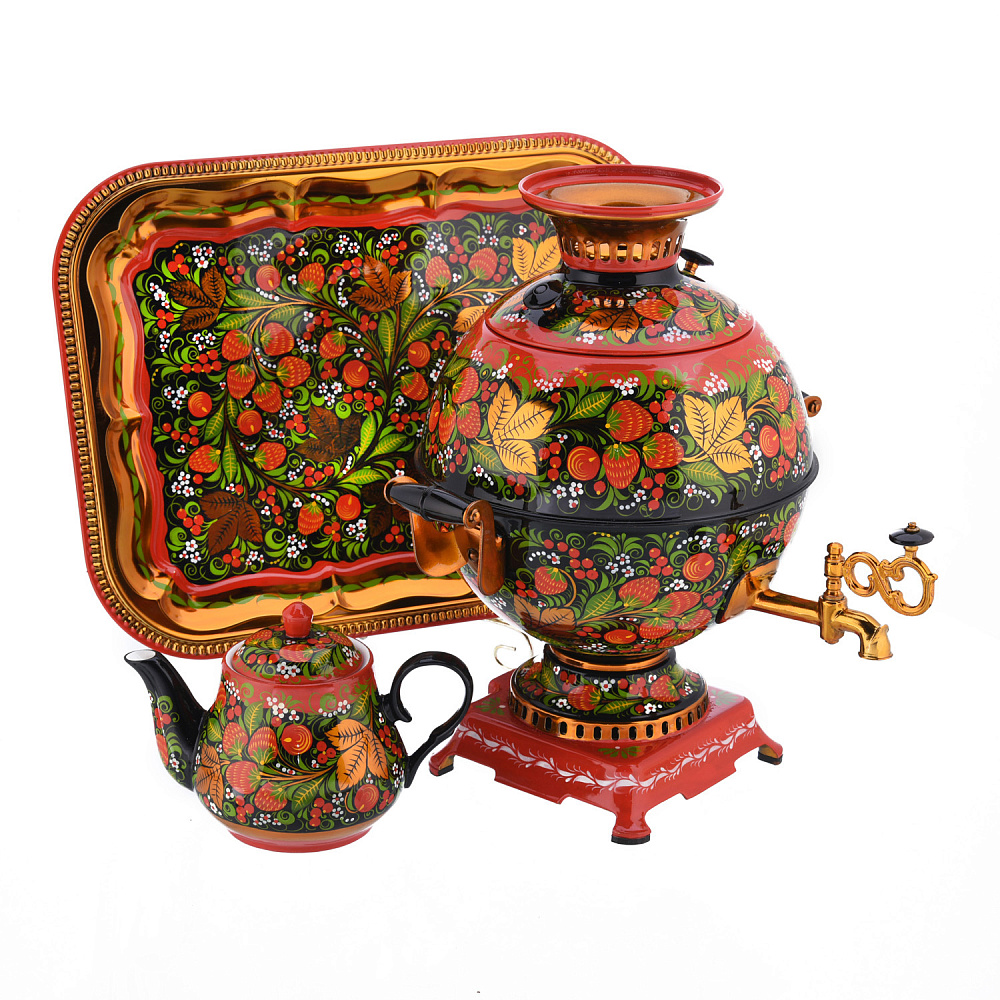 Самовар электрический 5 л «Клубника». Хохлома - интернет магазин Русь Велика я 
