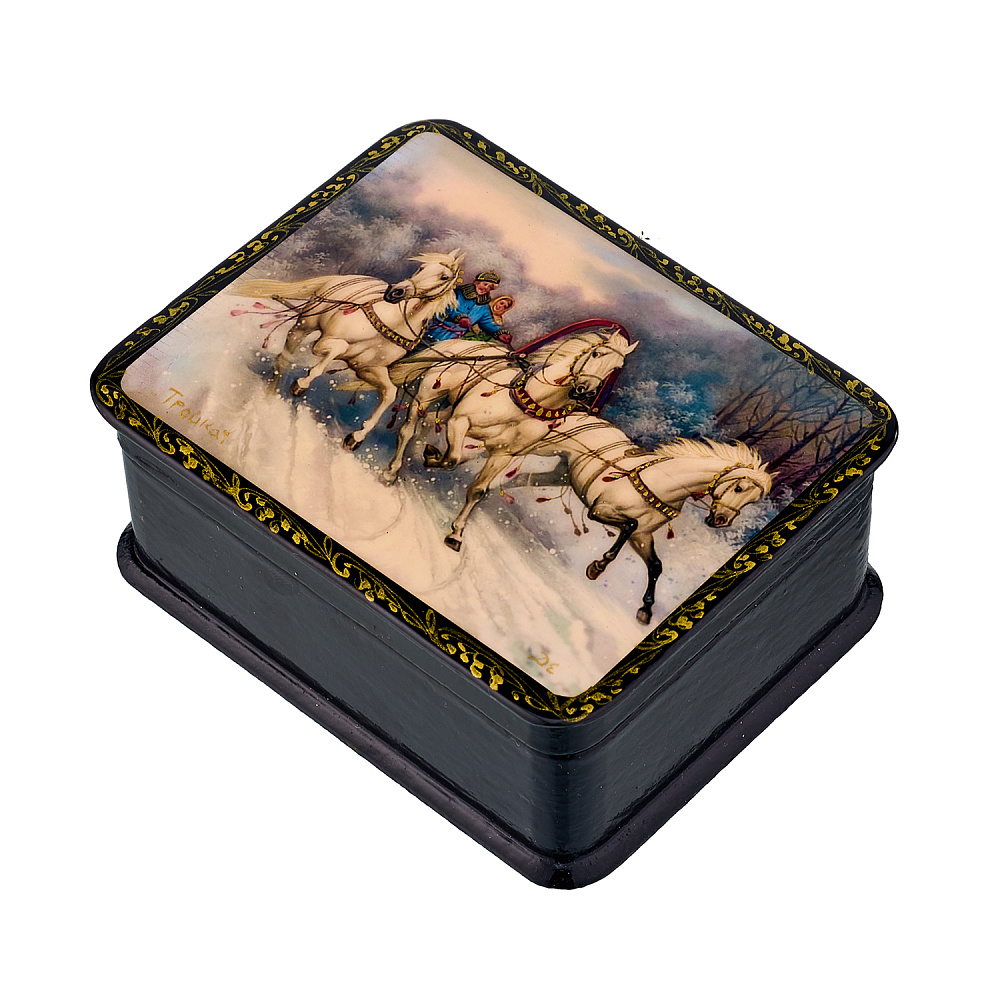 Шкатулка из папье-маше с принтом «Русская тройка» - интернет магазин Русь Велика я фото 1