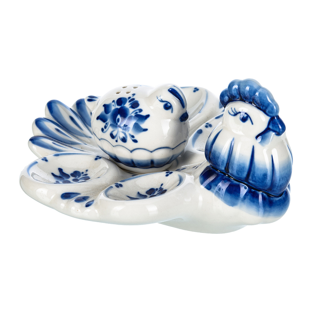 Пасхальница с солонкой «Петушок». Гжель - интернет магазин Русь Велика я 