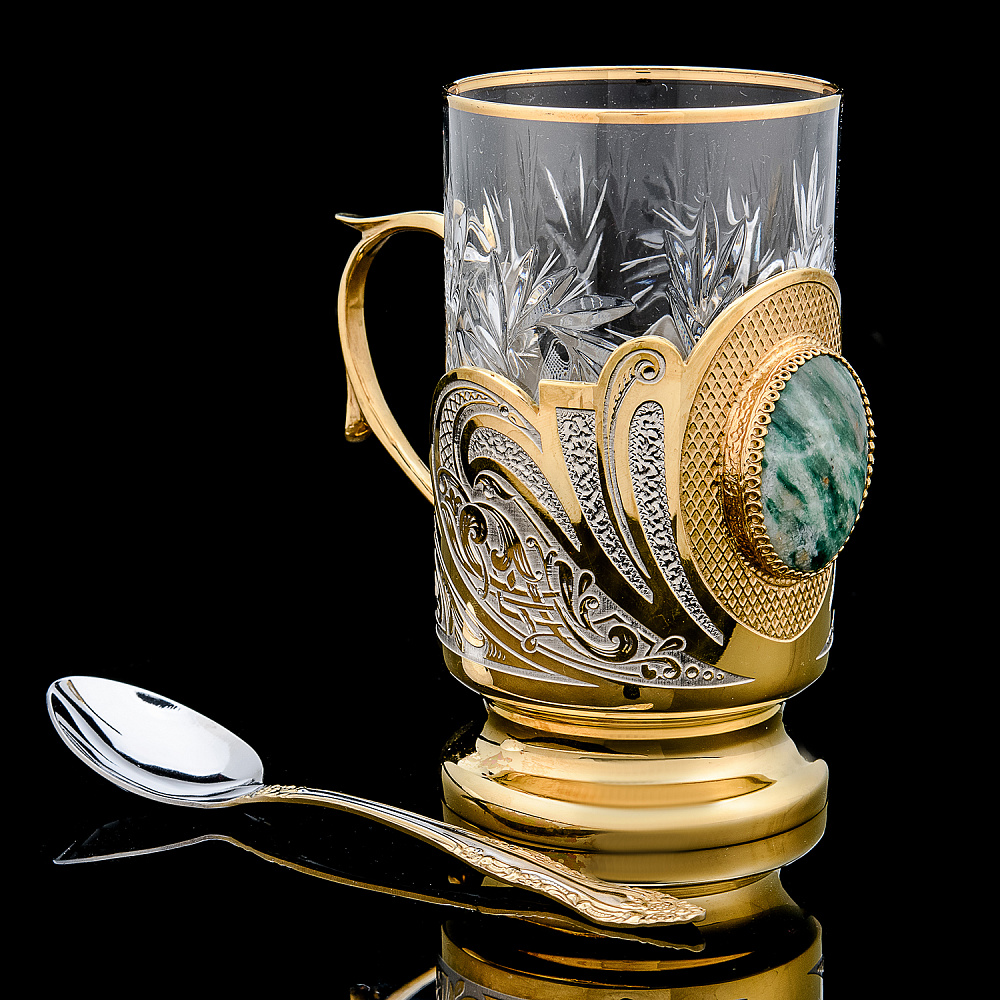 Подстаканник с позолотой и малахитом. Златоуст - интернет магазин Русь Велика я фото 2