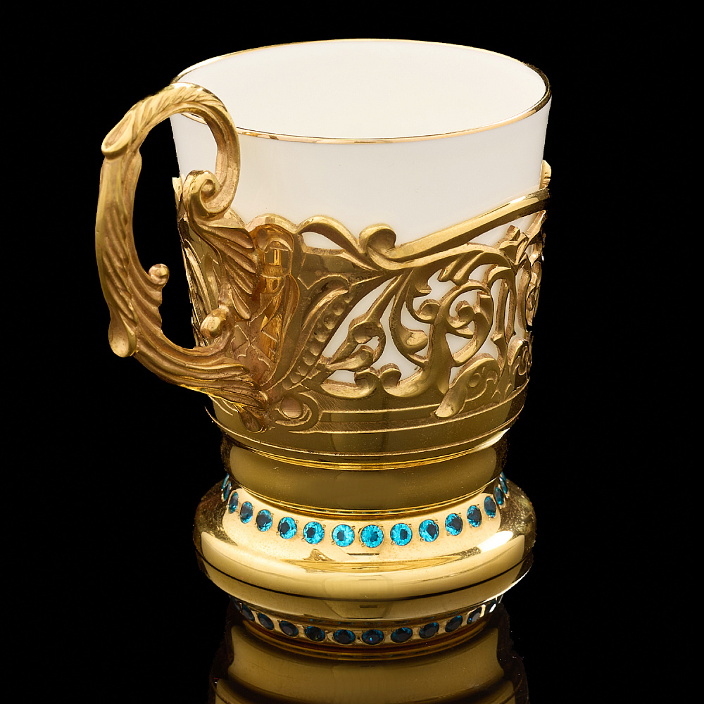 Кофейная пара с позолотой и фианитами «Герб РФ». Златоуст - интернет магазин Русь Велика я фото 5