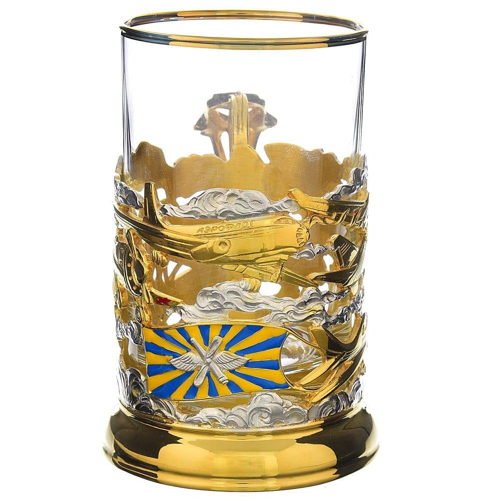 Подстаканник литой «Авиация» с покрытием и эмалью - интернет магазин Русь Велика я 