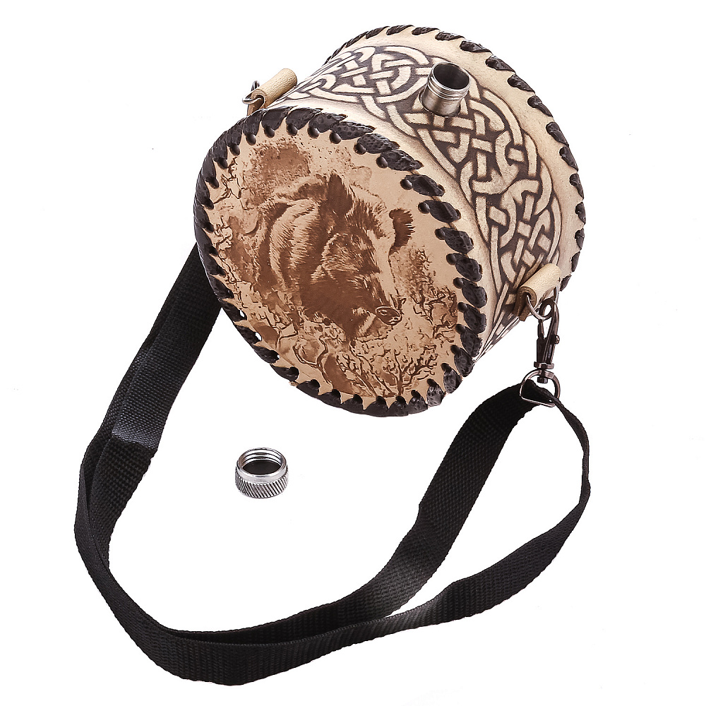 Фляга в кожаном чехле «Кабан» - интернет магазин Русь Велика я фото 2